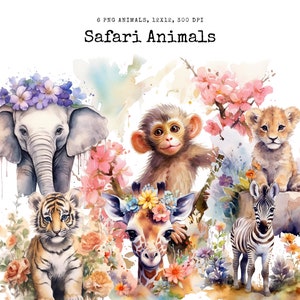 Safari Nursery Watercolor Decor Wall Art, Baby Animal Digital Prints for Nursery, Baby Shower Digital Art, Safari Animal Nursery Digital Art