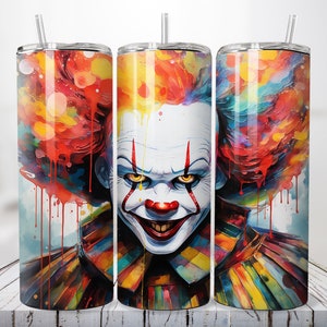 3D Halloween Spooky Clown, 20 oz Skinny Tumbler Sublimatie, Tumbler Wrap Recht en taps toelopend, Sip in stijl! Directe PNG digitale download
