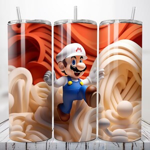 3D Super Mario Bros, 20 oz Skinny Tumbler Sublimation, PNG Tumbler Wrap Straight and Tapered, Sip in Style! Instant PNG Digital Download