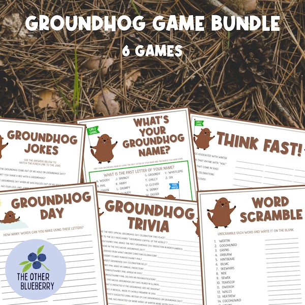 Groundhog Day Game Bundle | 6 Groundhog Day Games | What's Your Groundhog Name | Groundhog Day Activity Bundle | Punxsutawney Phil Printable