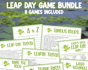 Leap Day Game Bundle | 8 Leap Day Games for Adults & Kids | Includes Trivia, Name Game, Word Scramble, and More | Leap Day Party | Printable