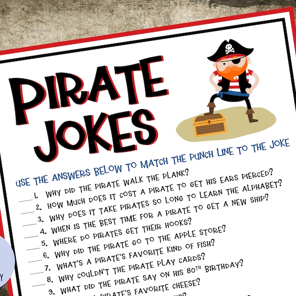 Pirate Jokes | Pirate Party Game | Pirate Birthday Game  | Pirate Printable Game | Instant Download | Pirate Riddles | Printable