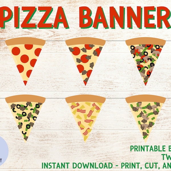 Pizza Banner | Pizza Party Decoration | Pizza Party Printable Decor | Pizza Party Garland | Pizza Party Decor | Pizza Theme Party Printable