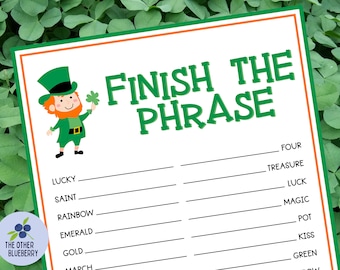 St. Patrick's Day Game | Finish the Phrase Game | St. Pat's Party Game | Class Party Game | Kids Game | St. Patrick's Activity | Printable