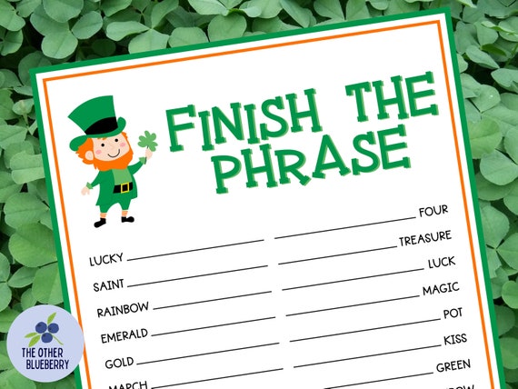 St. Patrick's Day Game | Finish the Phrase Game | St. Pat's Party Game | Class Party Game | Kids Game | St. Patrick's Activity | Printable