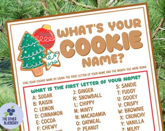 What's Your Cookie Name Game with Name Tags & Sign | Christmas Cookie Exchange | Cookie Decorating Party Activity | Cookie Swap | Printable