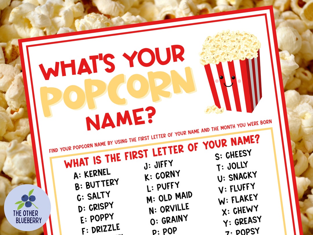 What's Your Popcorn Name Game With Name Tags & Sign Popcorn Party