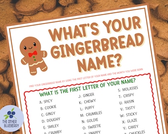 What's Your Gingerbread Name Game with Nametags & Sign | Gingerbread Party Game | Gingerbread Decorating Party Activity |  Printable