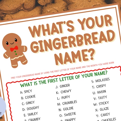 What's Your Gingerbread Name Game With Nametags & Sign Etsy