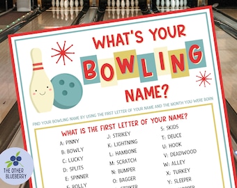 What's Your Bowling Name Game with Nametags & Sign | Bowling Party Game | Bowling Birthday Party Activity | Bowling Night | Printable