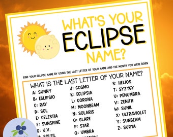 Solar Eclipse Game | What's Your Eclipse Name Game | Eclipse Party Game | Eclipse 2024 Activity | Eclipse Viewing Party | Eclipse Printable