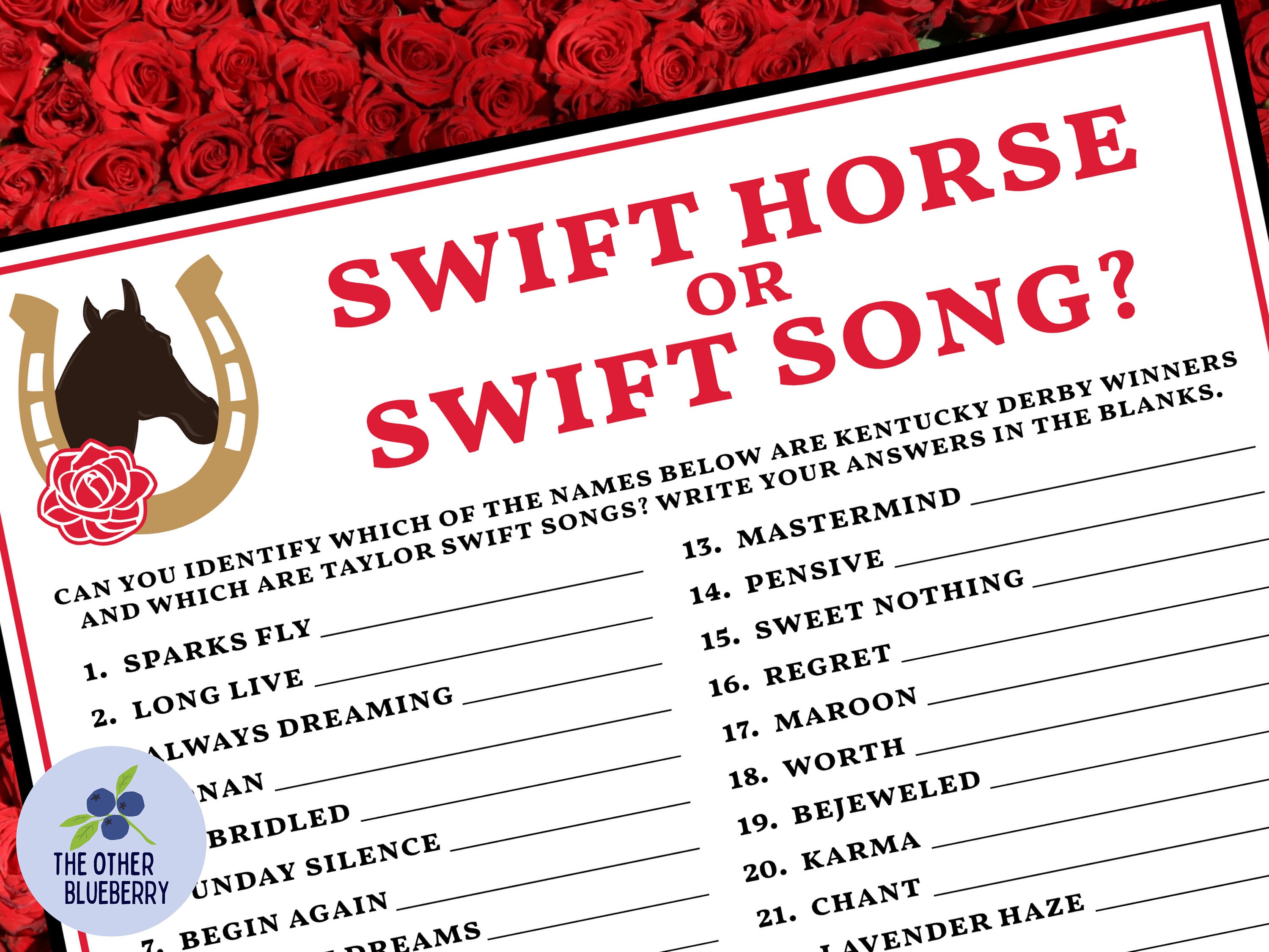 Derby Game Swift Horse or Swift Song Kentucky Derby Party Etsy