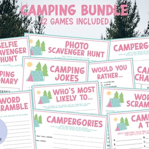 Camping Game Bundle | 12 Games | Camping Games | Glamping Games | Campout | Campground Games | Happy Camper | Camp Activities | Printable