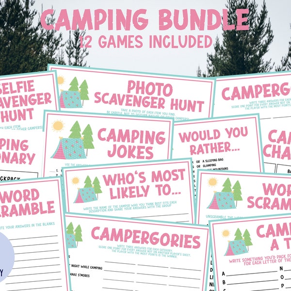 Camping Game Bundle | 12 Games | Camping Games | Glamping Games | Campout | Campground Games | Happy Camper | Camp Activities | Printable