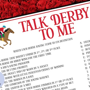 Derby Game | Talk Derby to Me | Kentucky Derby Party | Run for the Roses | Night at the Races | Derby Trivia | Derby Theme | Printable