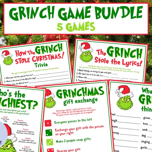 Grinch Games Printable Grinchmas Party Games Grinch Etsy