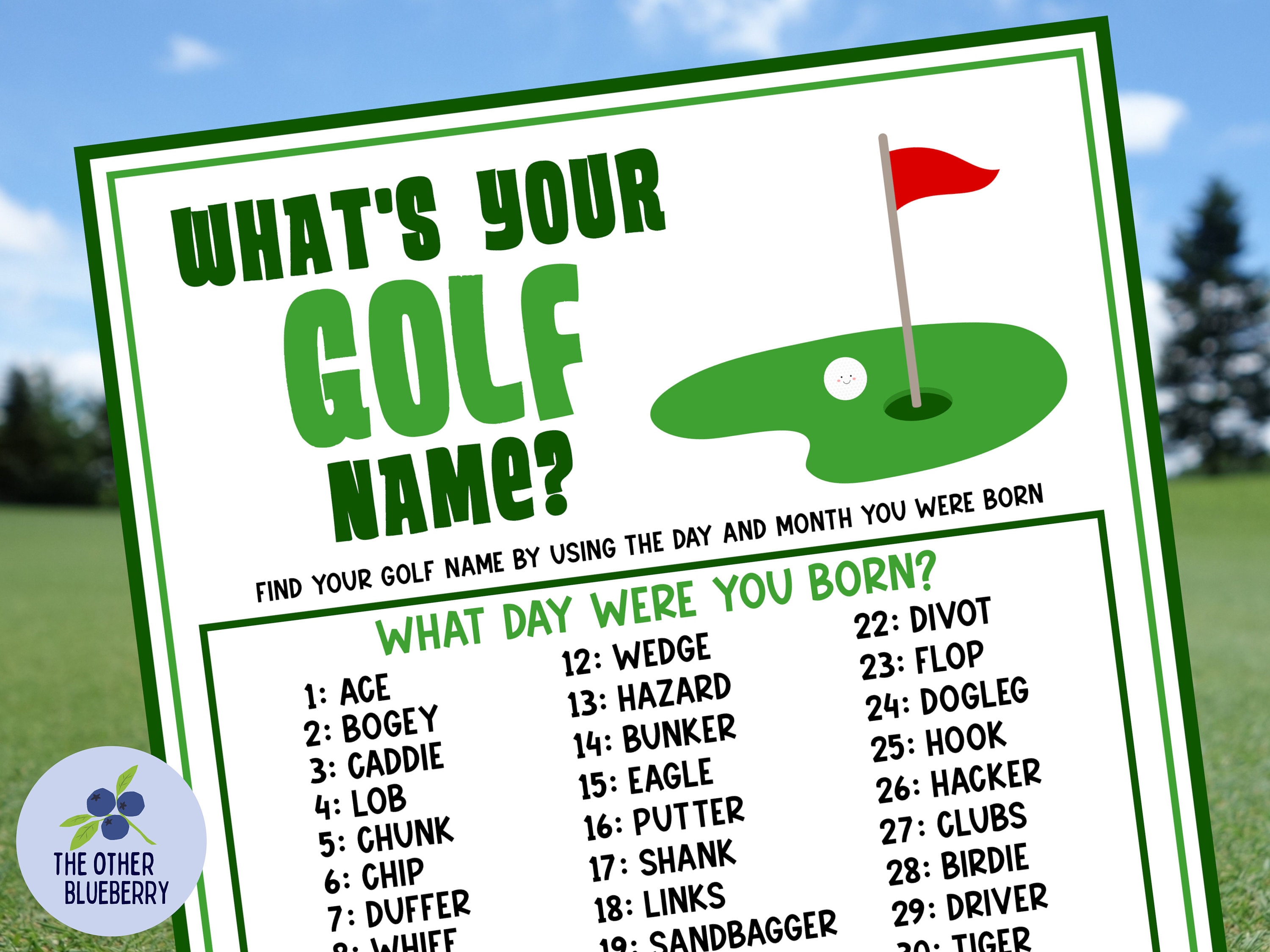 Was ist Ihr Golf-Namensspiel mit Namensschilder & Schild | Par-Abschlag Spiel | Für immer | Golf-Geburtstag | Golf Bankett | Ruhestand Party | Druckbar