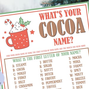 What's Your Cocoa Name Game With Name Tags & Sign | Hot