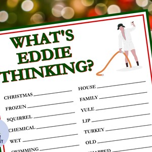 National Lampoon&#39;s Christmas Vacation Game | What&#39;s Eddie Thinking? | Griswold Christmas Party | Finish the Phrase Christmas Printable Game