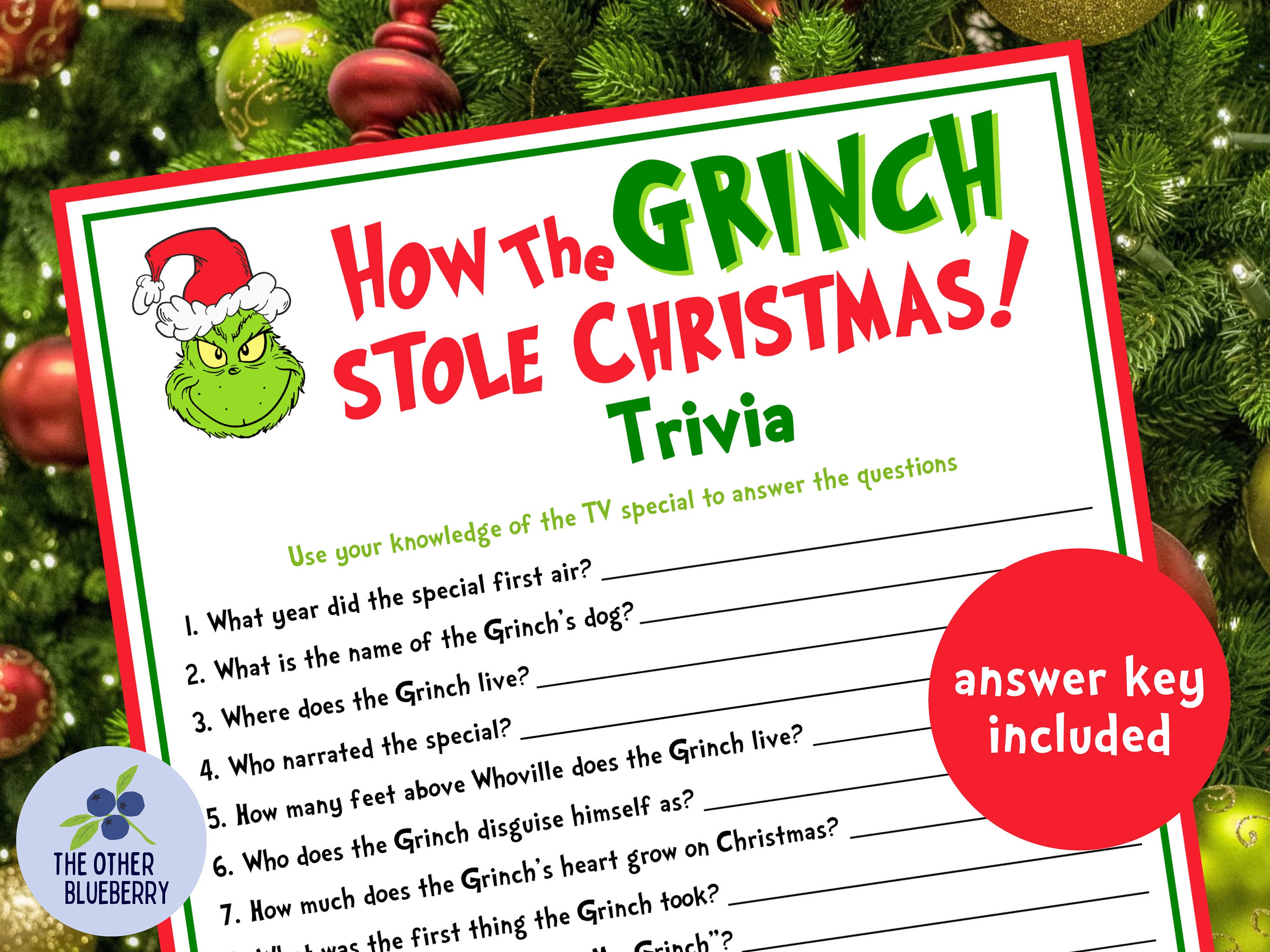 Grinch Trivia How the Grinch Stole Christmas Trivia Game Etsy