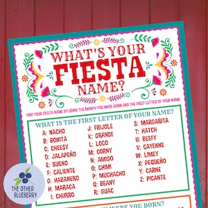 What&#39;s Your Fiesta Name Party Game with Nametags & Sign | Fiesta Game | Icebreaker | Cinco de Mayo | Three-esta | Shower Game | Printable