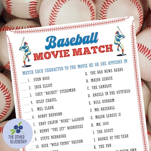 Baseball Game | Baseball Party Game | Baseball Trivia | Baseball Matching Game | Baseball Party Activity | Baseball Movie Quiz | Printable
