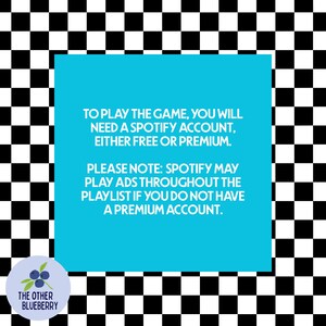 May include: A square image with a black and white checkered pattern background. A light blue square in the center contains white text about Spotify accounts. A circular logo with blueberries and the text "THE OTHER BLUEBERRY" is in the lower left corner.