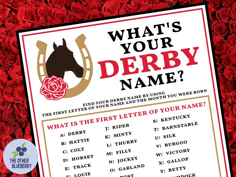 What's Your Derby Name Party Game With Nametags & Sign Etsy