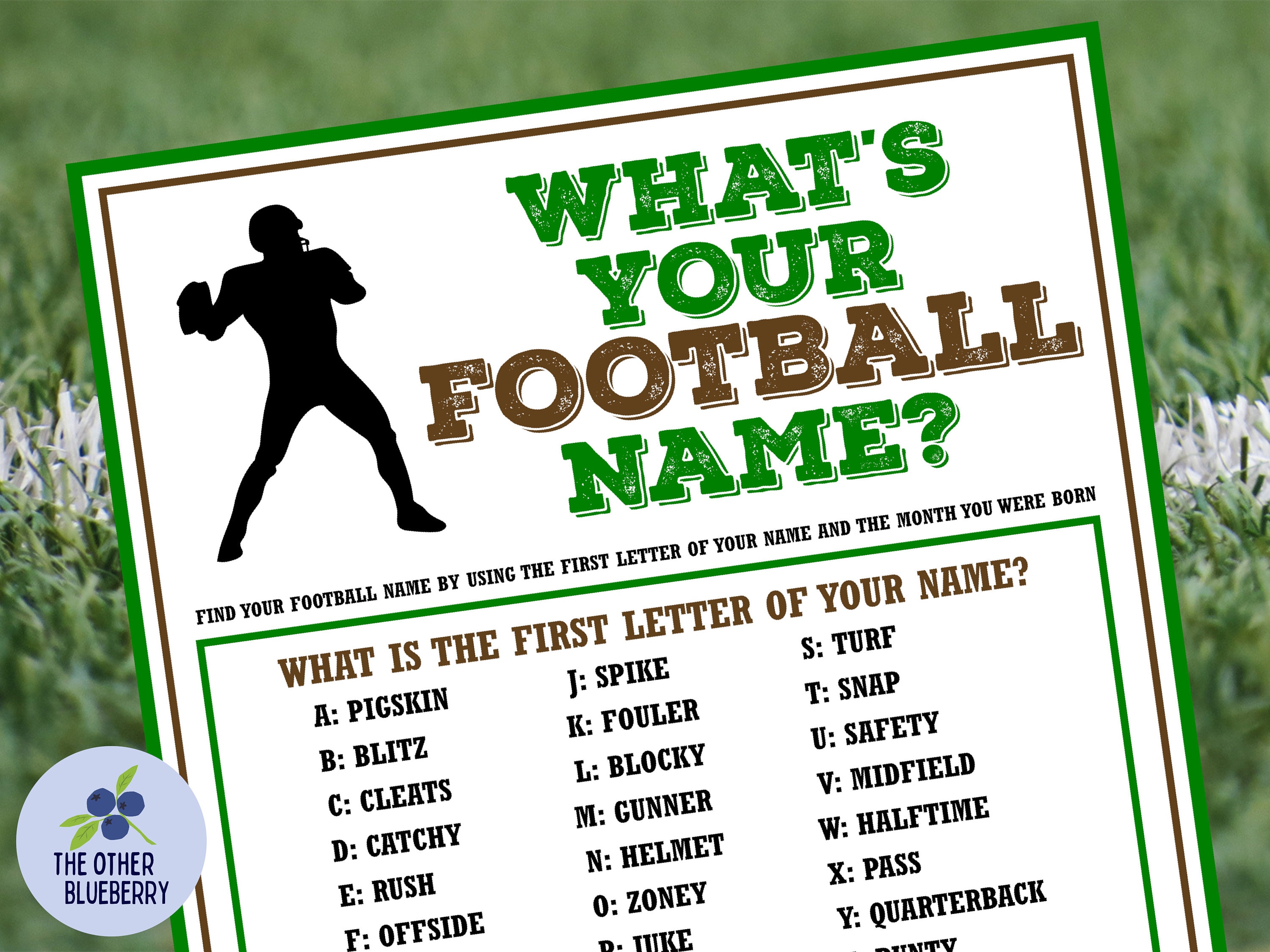 What's Your Football Name Game With Nametags & Sign Super Bowl Party