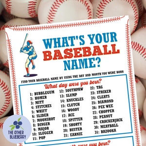What&#39;s Your Baseball Name Game with Name Tags & Sign | Baseball Team Party | Baseball Birthday Party Activity | Baseball Game | Printable
