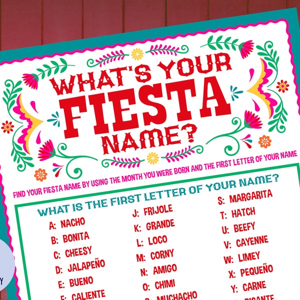 What's Your Fiesta Name Party Game with Nametags & Sign | Fiesta Game | Icebreaker | Cinco de Mayo | Three-esta | Shower Game | Printable
