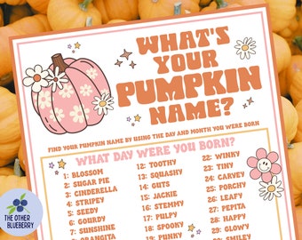 What's Your Pumpkin Name with Name Tags & Sign | Pumpkin Carving Party Game | Pumpkin Painting Party Activity | Pink Halloween | Printable