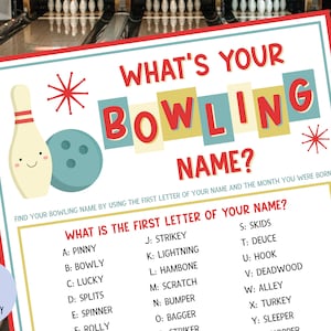 Was ist Ihr Bowling-Namensspiel mit Nametags & Schild | Kegeln Gesellschaftsspiel | Bowling Geburtstagsparty Aktivität | Bowling Nacht | Druckbar