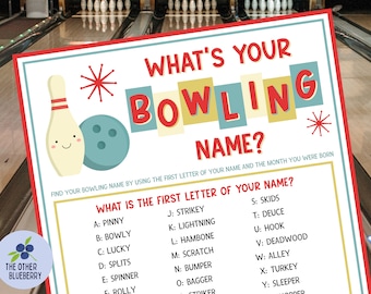 What's Your Bowling Name Game | Includes Name Tags & Sign | Bowling Game | Bowling Birthday Party Activity | Printable