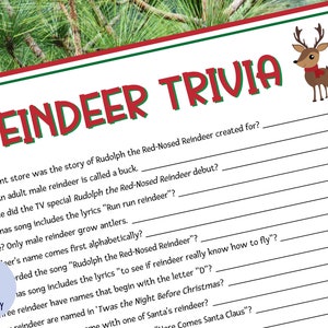 Reindeer Trivia Game | Reindeer Game | Christmas Game |  Christmas Party Game | Christmas Printable Game | Holiday Party Game | Printable