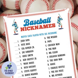 Baseball Game | Baseball Nickname Quiz | Includes 2 Games | Baseball Party Game | Baseball Trivia | Baseball Party Activity |  Printable