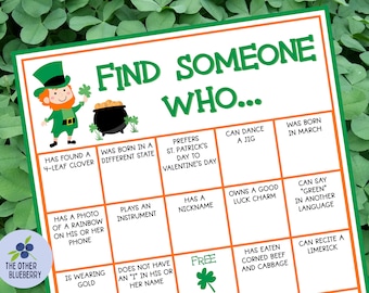 Juego del día de San Patricio / Encuentra a alguien / Bingo para romper el hielo / Juego de bingo humano para fiestas / Conocerse / Encuentra al invitado / Formación de equipos
