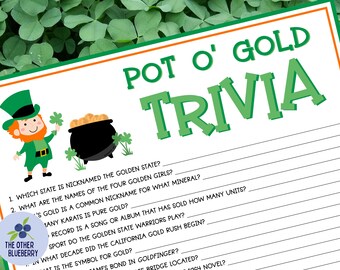 St. Patrick's Day Game | Trivia | Pot o' Gold Trivia | St. Patrick's Day Trivia Game | Game for Adults | St. Paddy's Day Game | Printable