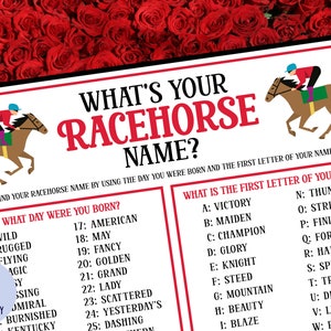 What&#39;s Your Racehorse Name Party Game with Name Tags & Sign | Kentucky Derby Game | Icebreaker | Horse Party Game | Derby Party | Printable