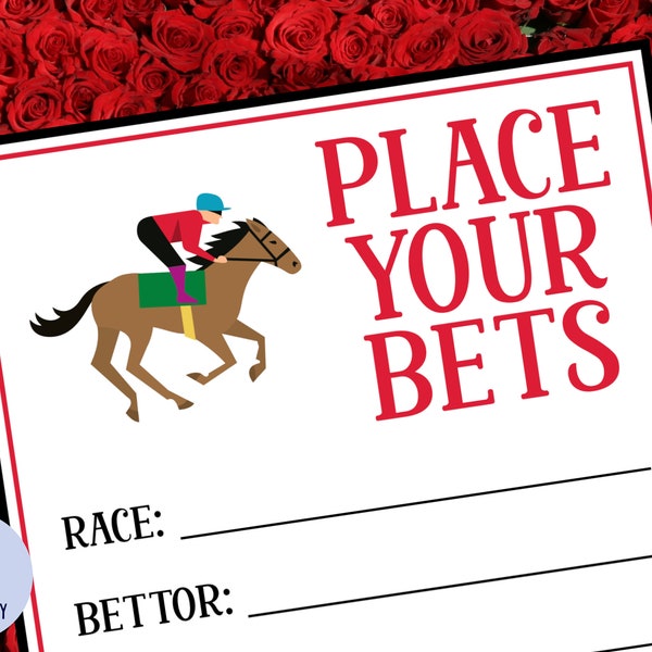 Cartes de pari Kentucky Derby AVEC SIGNE | Jeu imprimable Kentucky Derby Party | Placez vos paris | Courez pour les roses | Piscine Derby | Pari