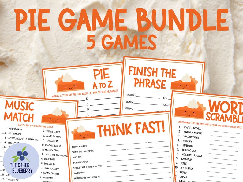 Pie Game Bundle 5 Games Thanksgiving Games Pie Contest - Etsy