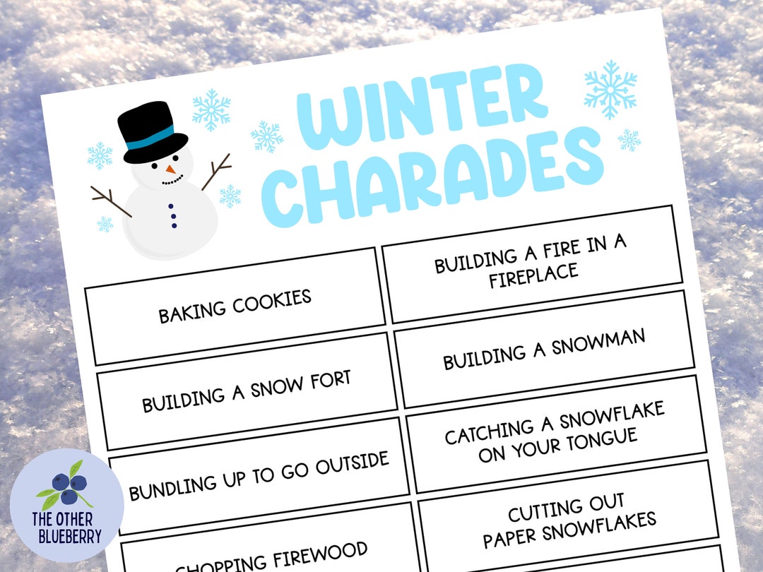 Winter Charades 50 Phrases to Act Out Winter Party Classroom Game Snow