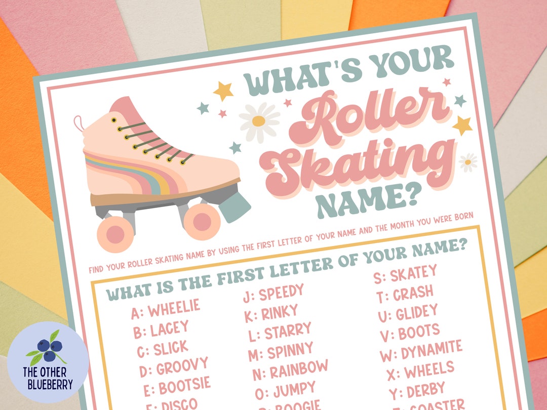 What's Your Roller Skating Name Party Game With Name Tags & Sign