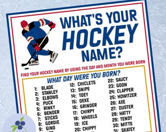 What's Your Hockey Name Game with Name Tags & Sign | Hockey Game | Hockey Birthday | Hockey Party Activity | Hockey Theme Party | Printable