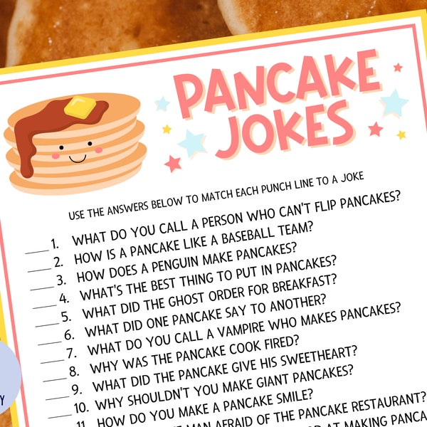 Pancake Jokes | Pancake Party Game | Pancakes and Pajamas Party | Slumber Party | Pancake Breakfast | Pancake Fundraiser | Printable