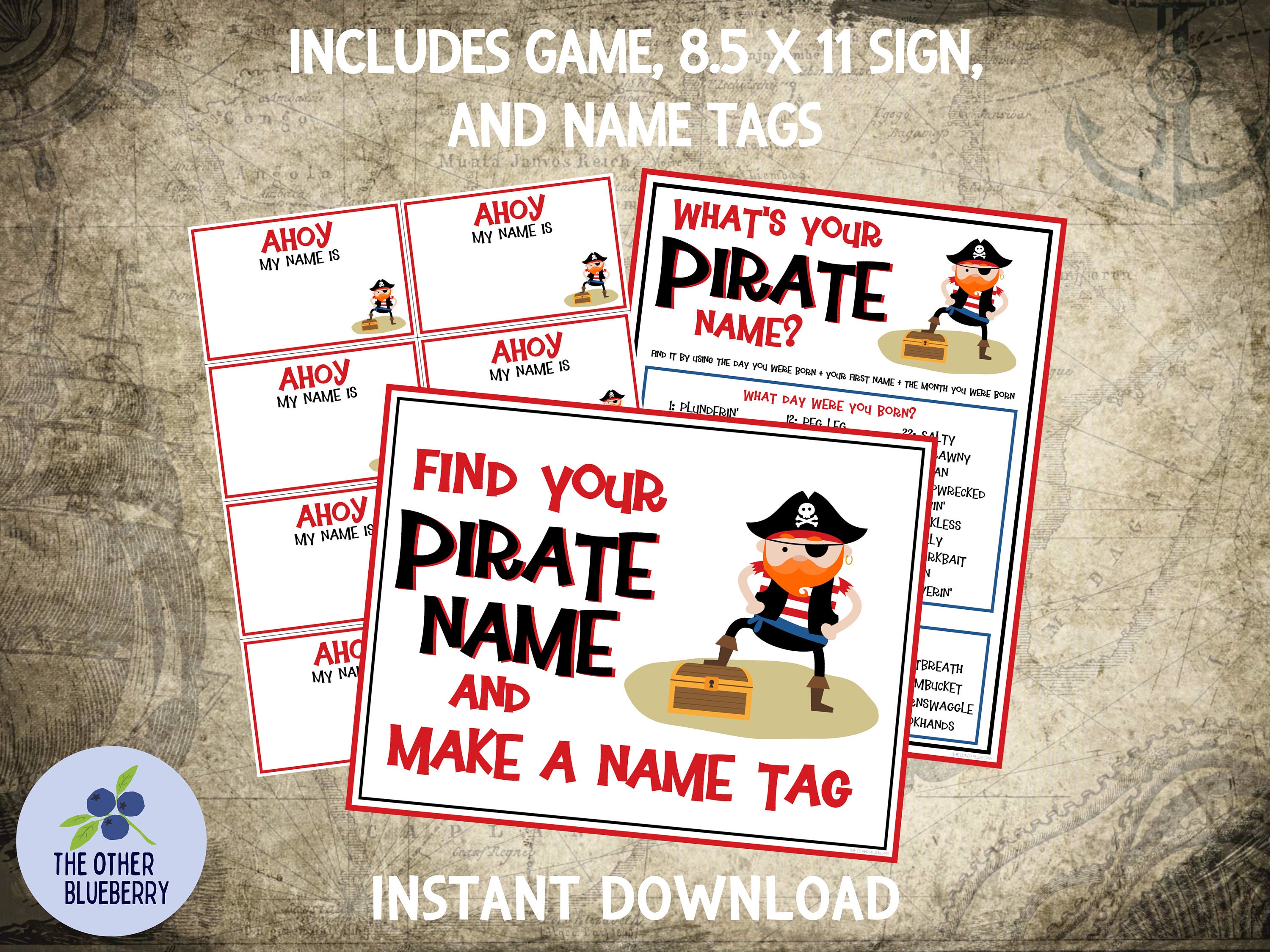  What is Your Pirate Name Game, Pirate Theme Sign (8×11