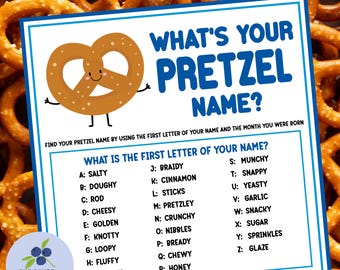 Krakelingspel | What's Your Pretzel Name Game met naamplaatjes en bord | Krakelingfeestje | Oktoberfestspel | Plezier voor kinderen en volwassenen | Afdrukbaar