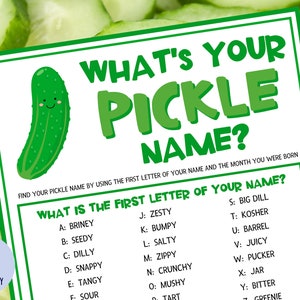 What&#39;s Your Pickle Name Game with Name Tags & Sign | Pickle Party Game | Kind of a Big Dill | Picklepalooza | Birthday | Shower | Printable