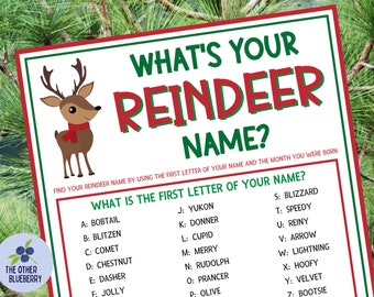 What's Your Reindeer Name with Nametags & Sign | Reindeer Games | Christmas Party Game | Icebreaker | Holiday Party Activity | Printable