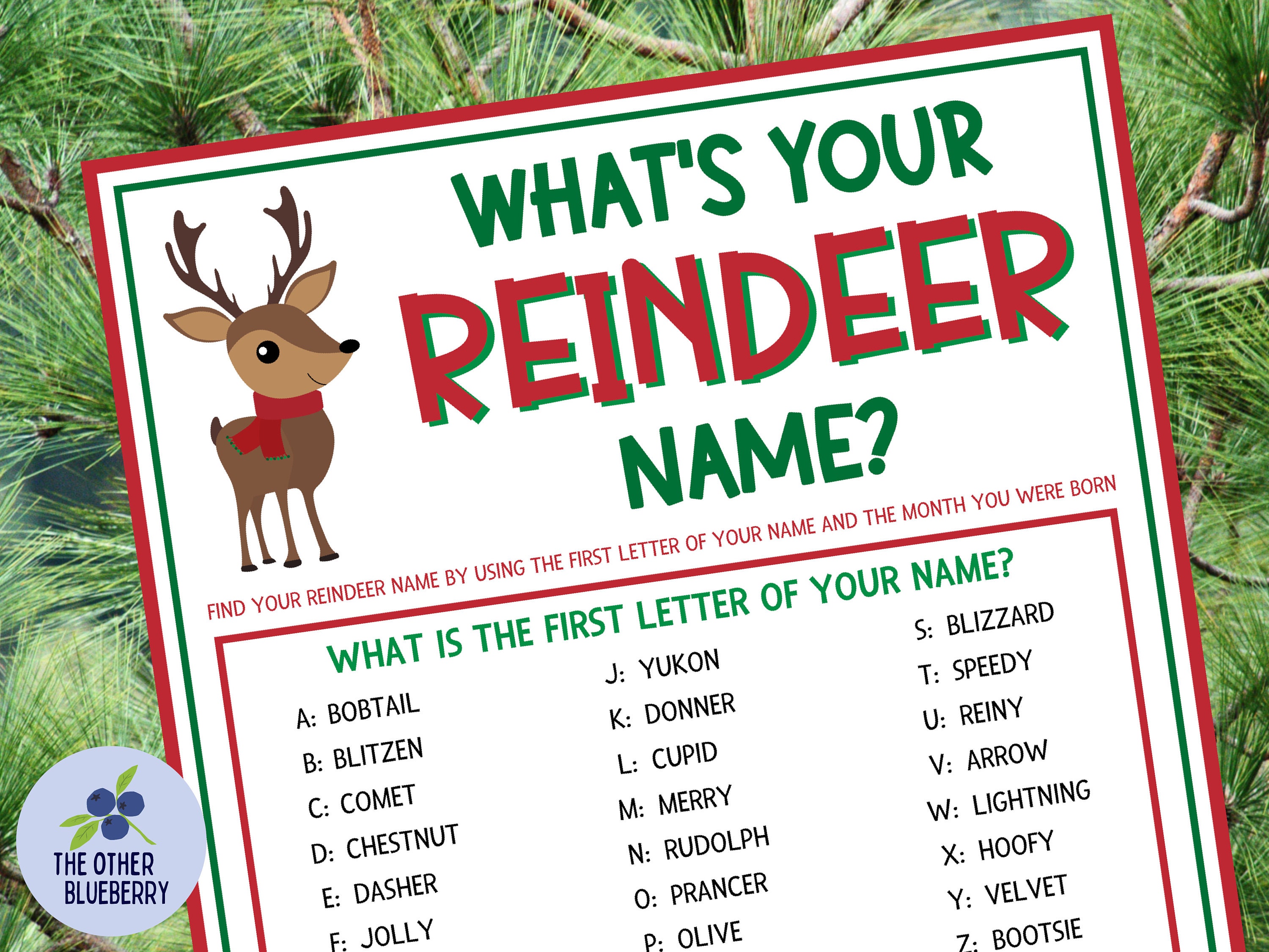 What's Your Reindeer Name With Nametags & Sign Reindeer Games Christmas